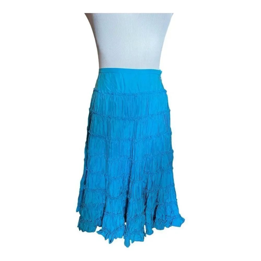 NWT Womens WD.NY WDNY Lagoon Blue Ruched Silk Tiered Midi Skirt - Sz 8
